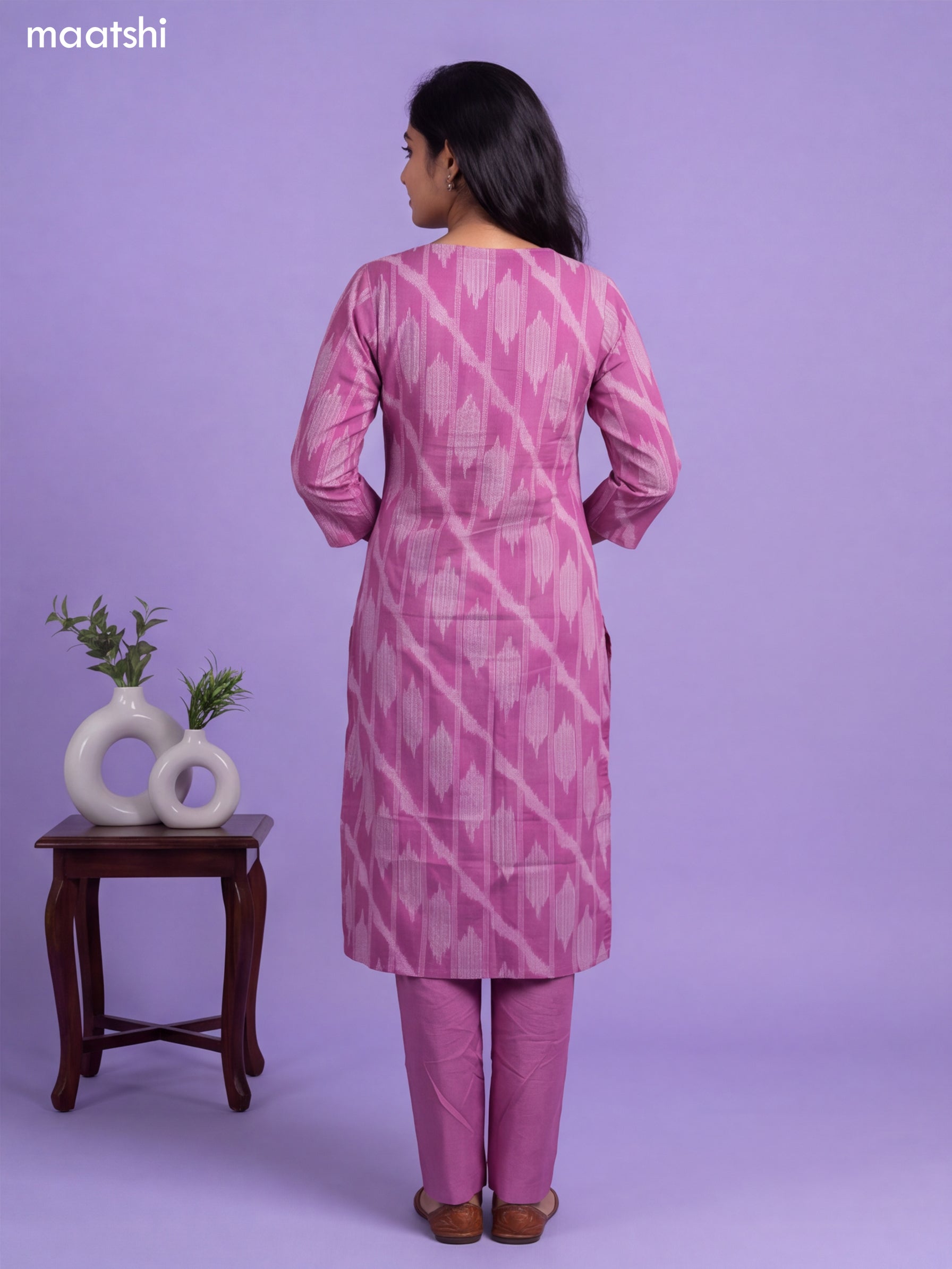Pink Cotton Printed & Simple Embroidery Work Straight Suit