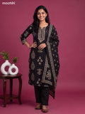 Black Cotton Printed & Simple Embroidery Work Straight Suit