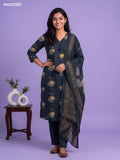 Sap Green Cotton Floral Printed & Simple Embroidery Work Straight Suit