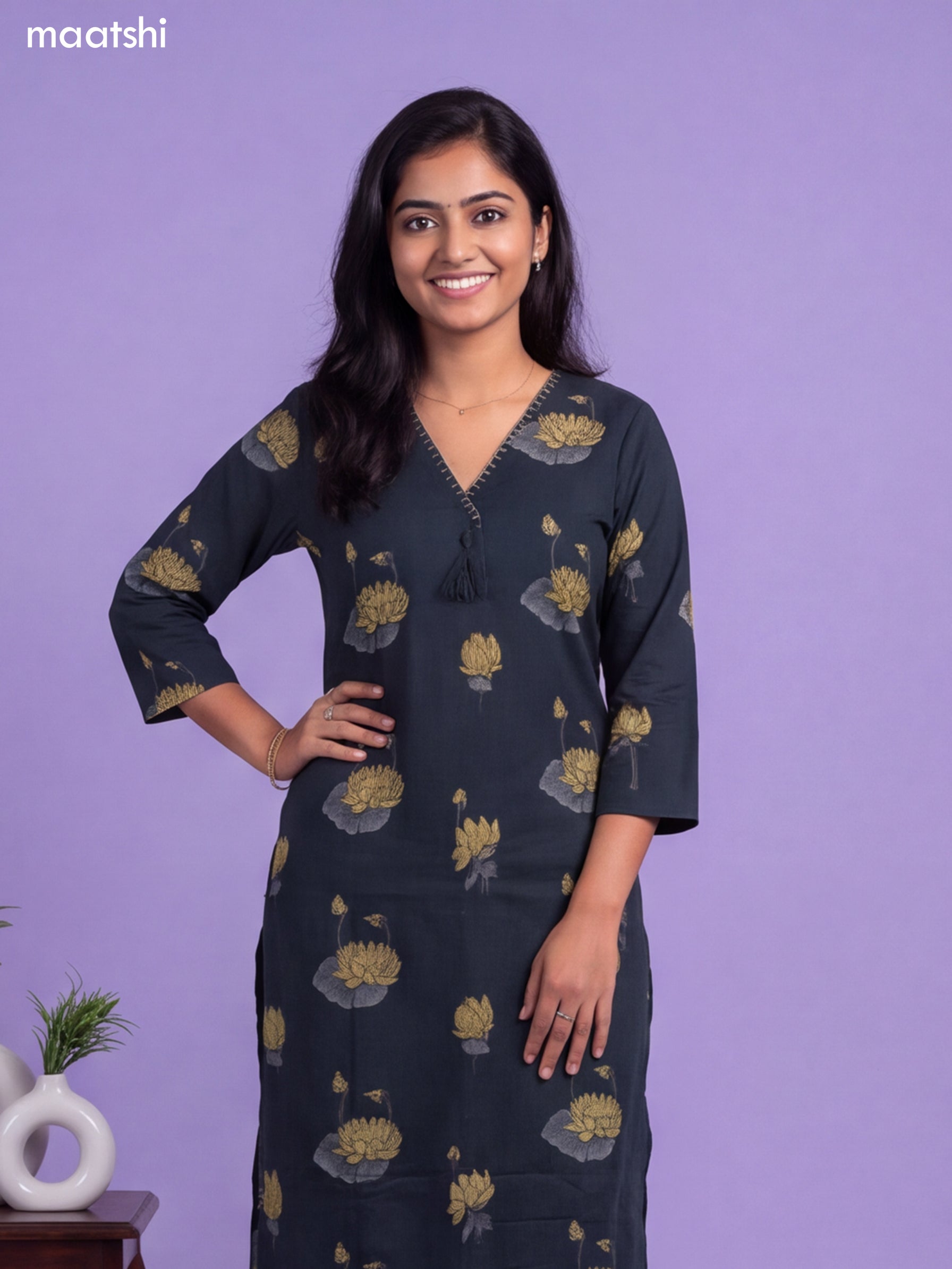 Sap Green Cotton Floral Printed & Simple Embroidery Work Straight Suit