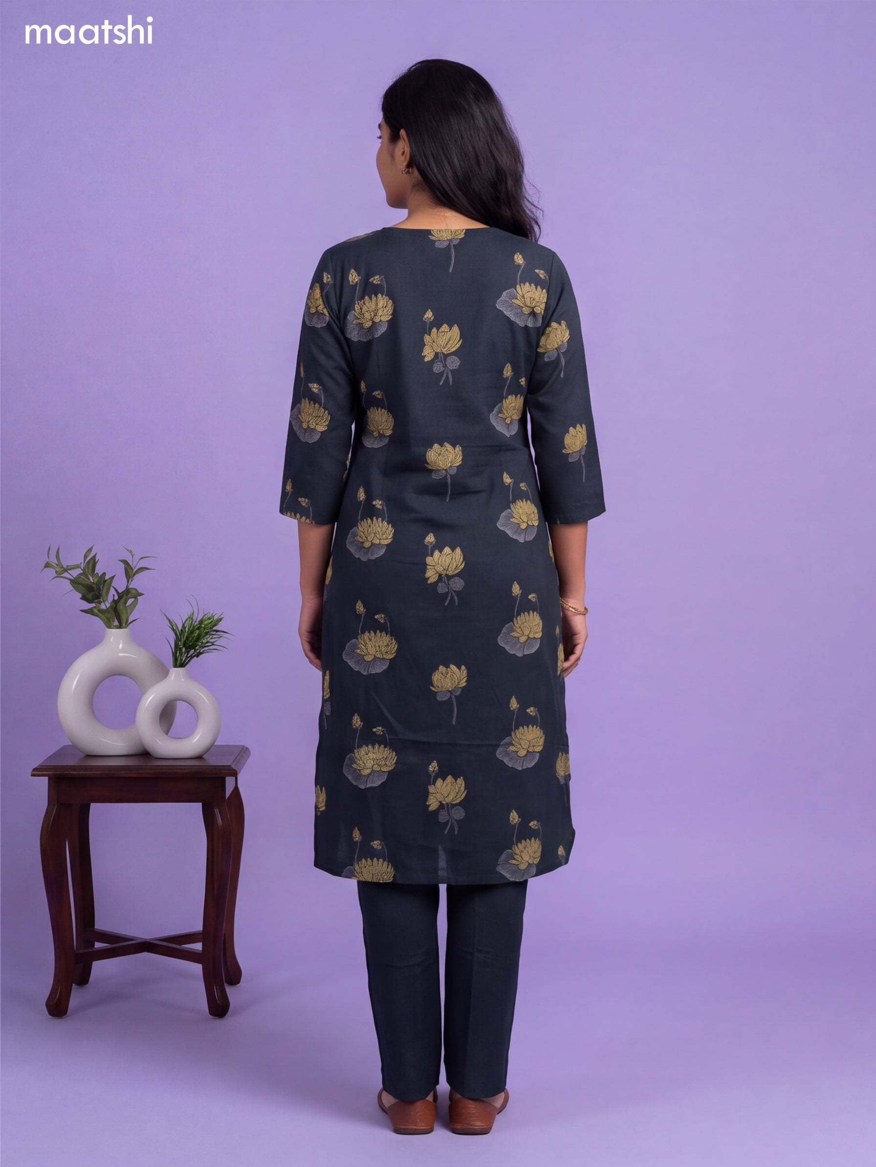 Sap Green Cotton Floral Printed & Simple Embroidery Work Straight Suit