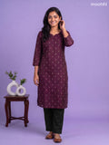 Purple Art Silk Simple Embroidery Work Straight Kurti