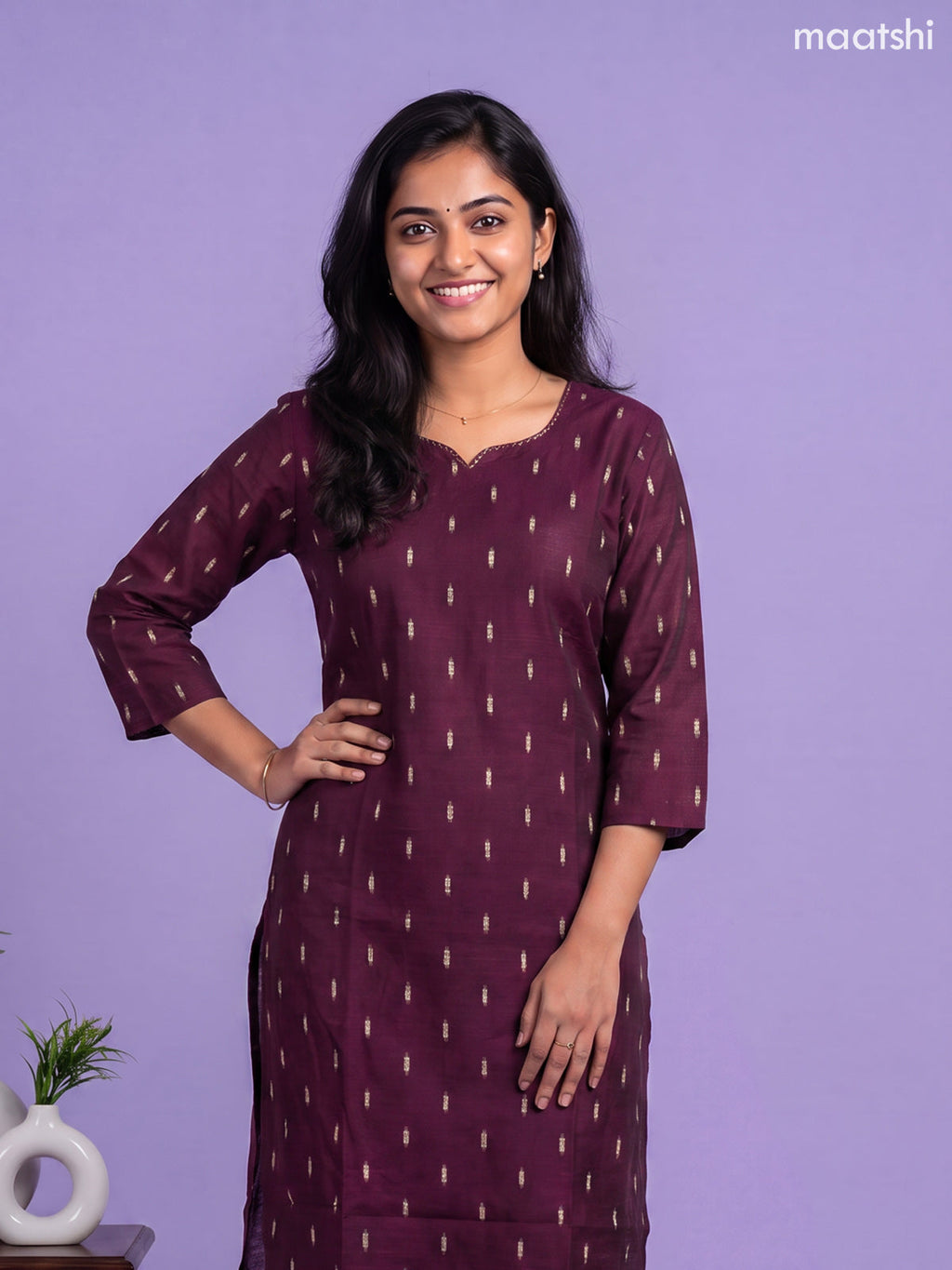 Purple Art Silk Simple Embroidery Work Straight Kurti