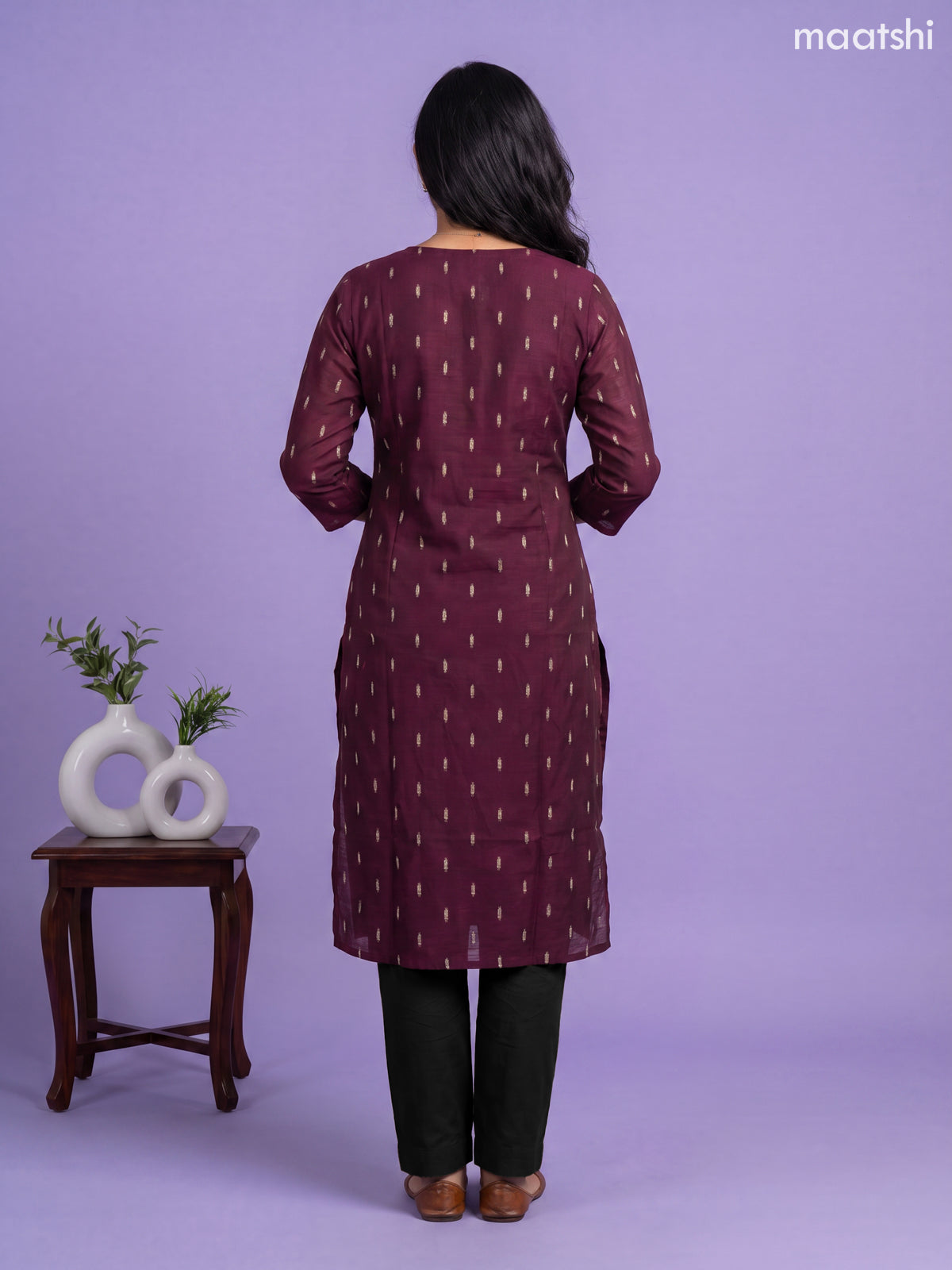 Purple Art Silk Simple Embroidery Work Straight Kurti