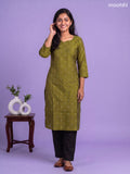 Mehandi Green Art Silk Simple Embroidery Work Straight Kurti