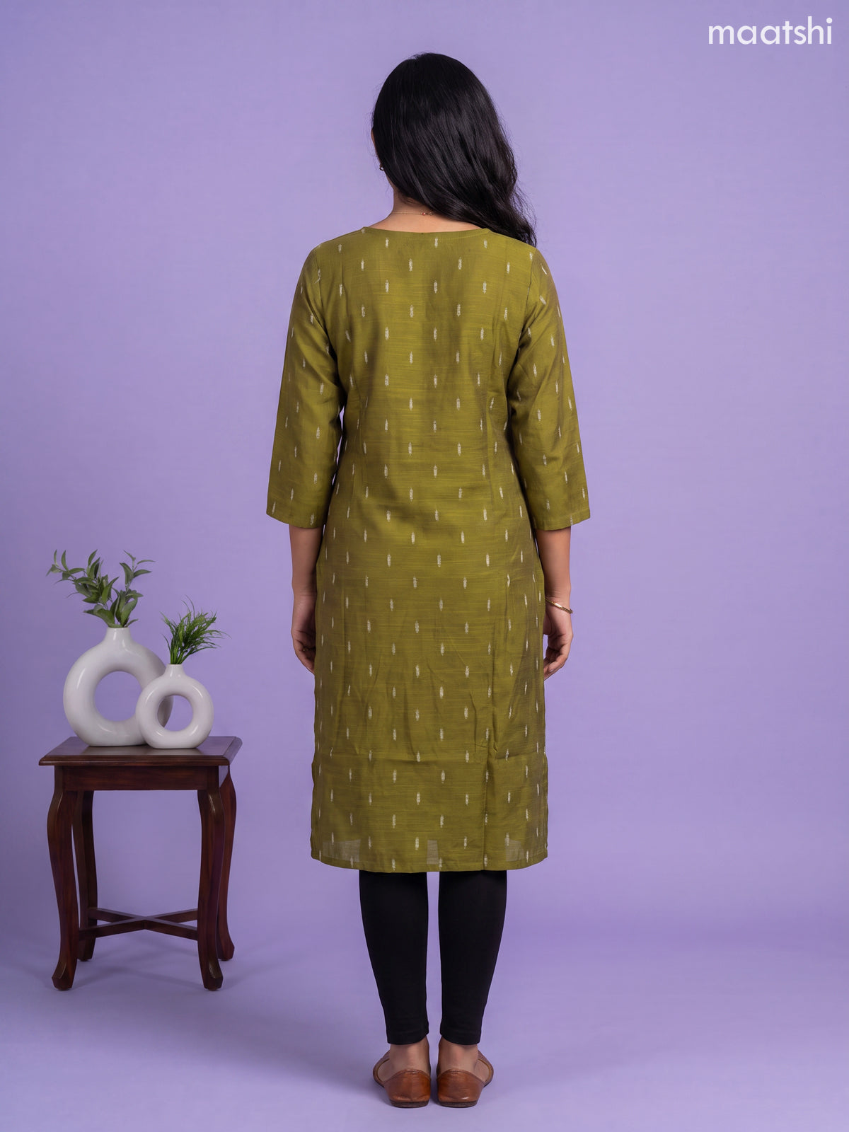 Mehandi Green Art Silk Simple Embroidery Work Straight Kurti