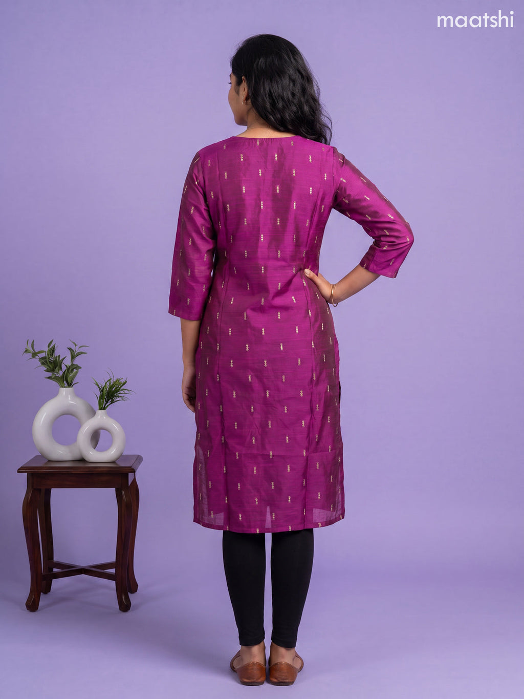 Purple Art Silk Simple Embroidery Work Straight Kurti