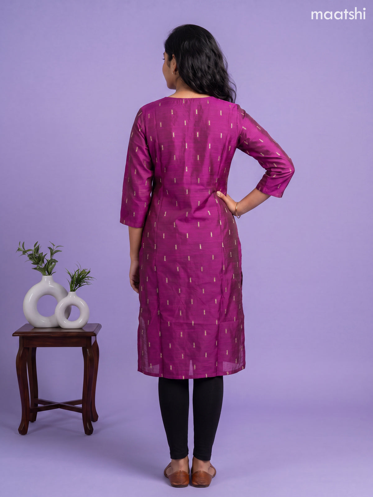 Purple Art Silk Simple Embroidery Work Straight Kurti