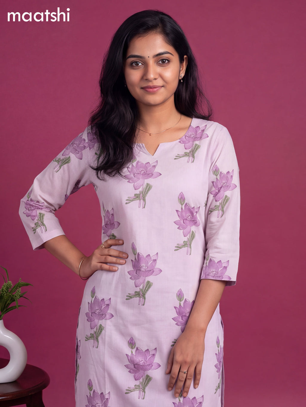Lavender Cotton Printed Straight Suit