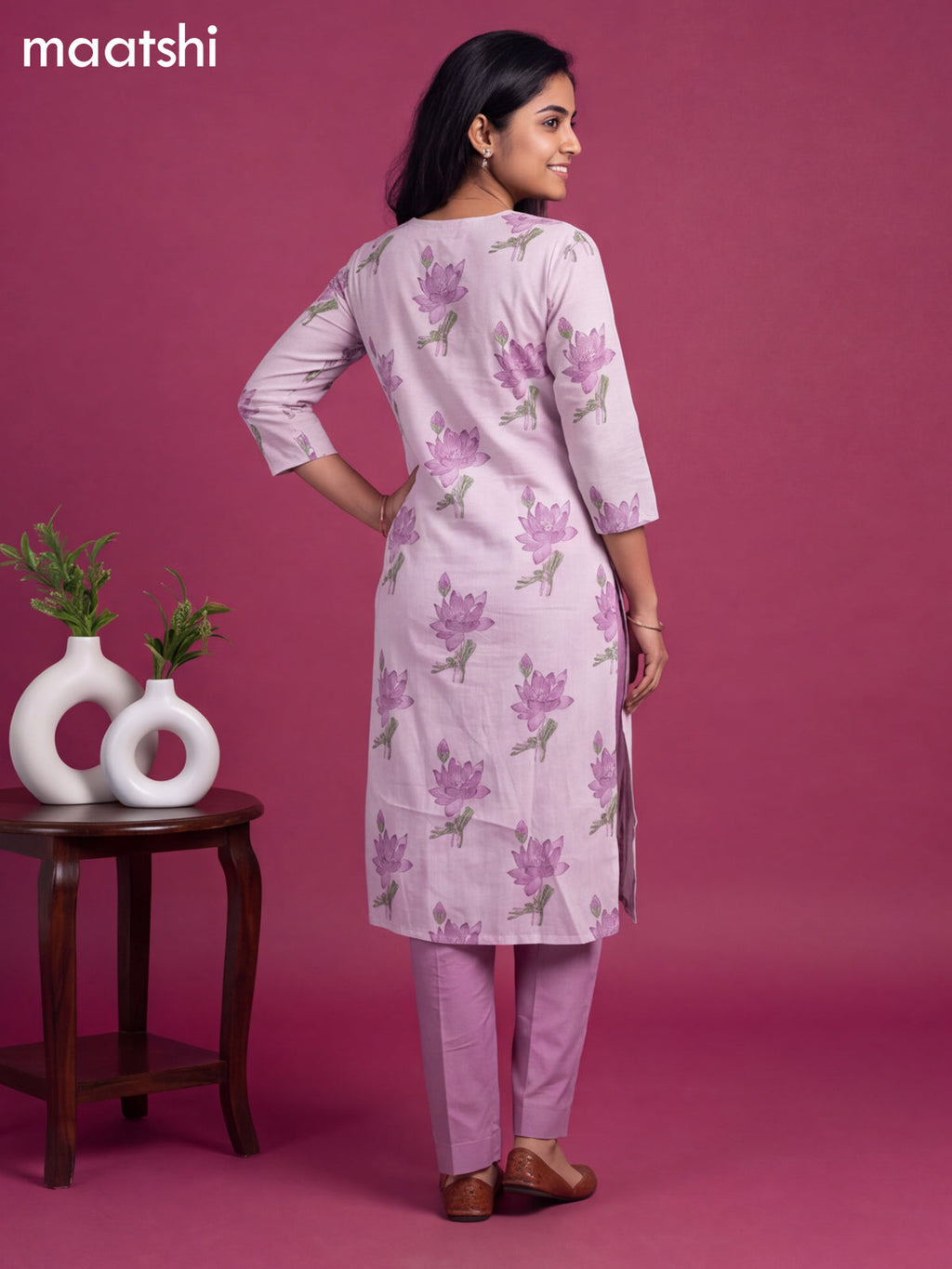 Lavender Cotton Printed Straight Suit