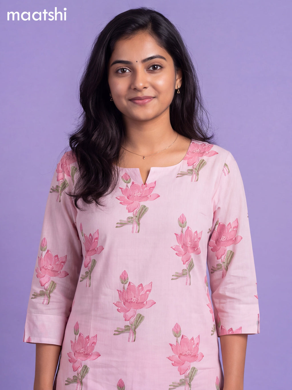 Pink Cotton Printed Straight Suit