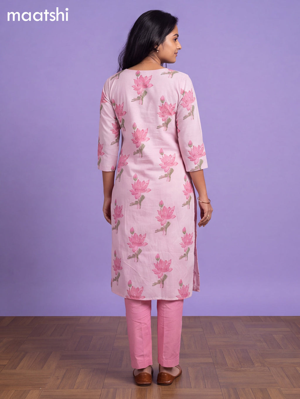 Pink Cotton Printed Straight Suit