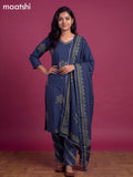 Navy Blue Cotton Printed Straight Suit