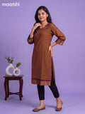 Brown Chettinad Cotton Zari Neck Pattern Straight Kurti