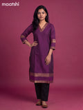 Deep Purple Chettinad Cotton Zari Neck Pattern Straight Kurti