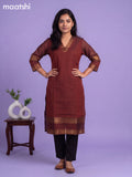 Rustic Brown Chettinad Cotton Zari Neck Pattern Straight Kurti