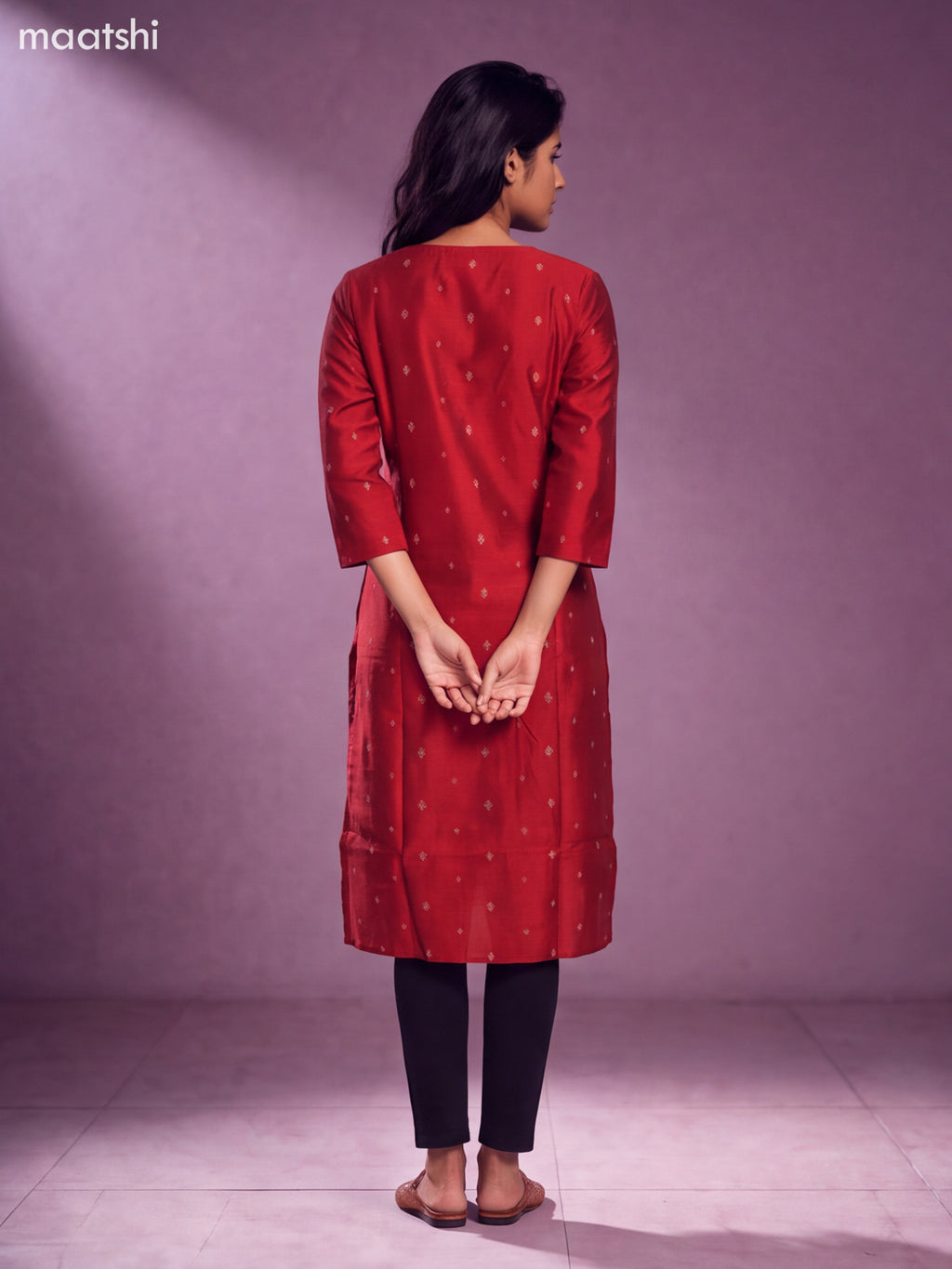 Red Art Silk Embroidery Work Straight Kurti