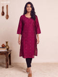 Magenta Pink Art Silk Embroidery Work Straight Kurti