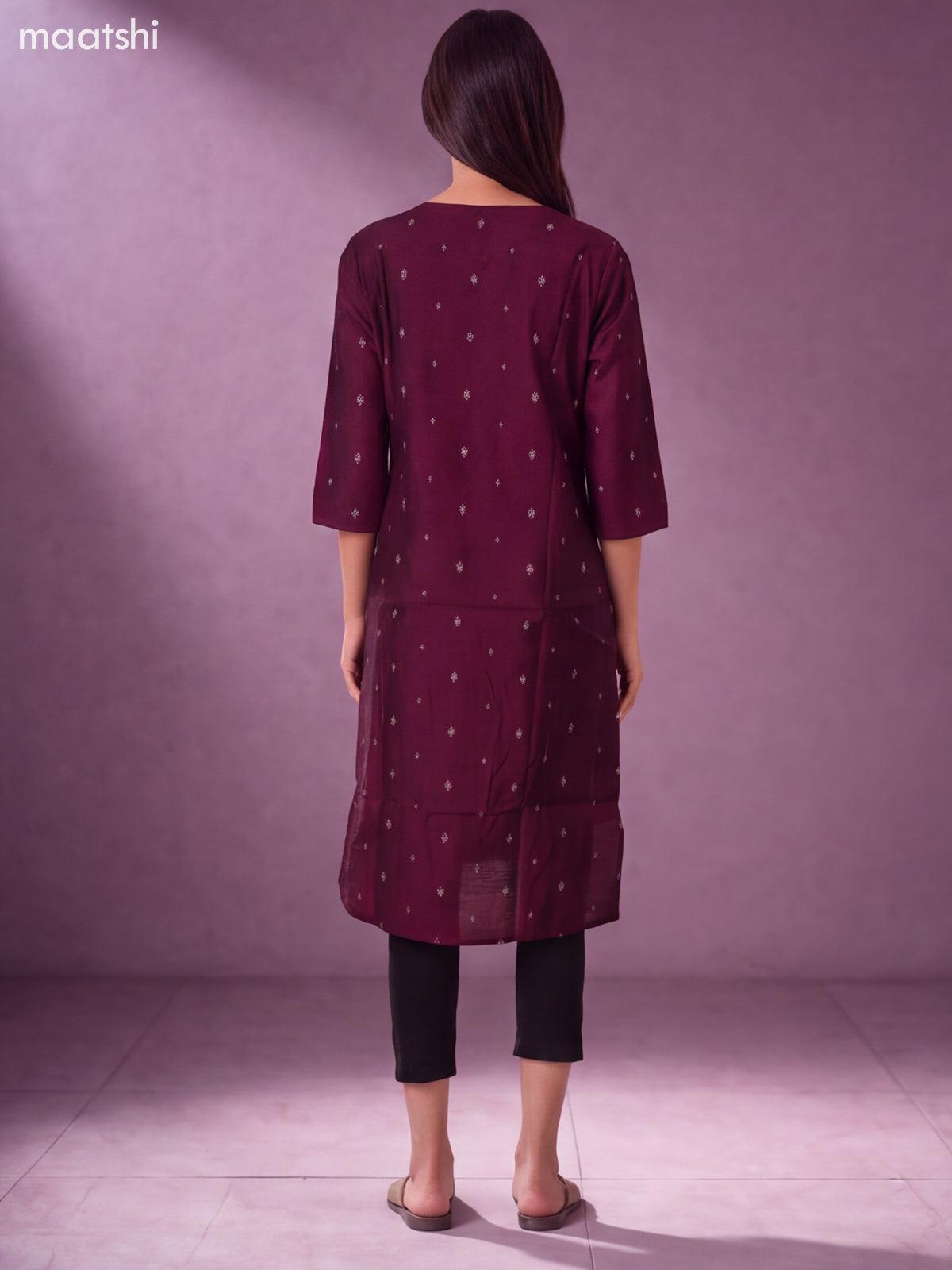 Deep Wine Art Silk Embroidery Work Straight Kurti