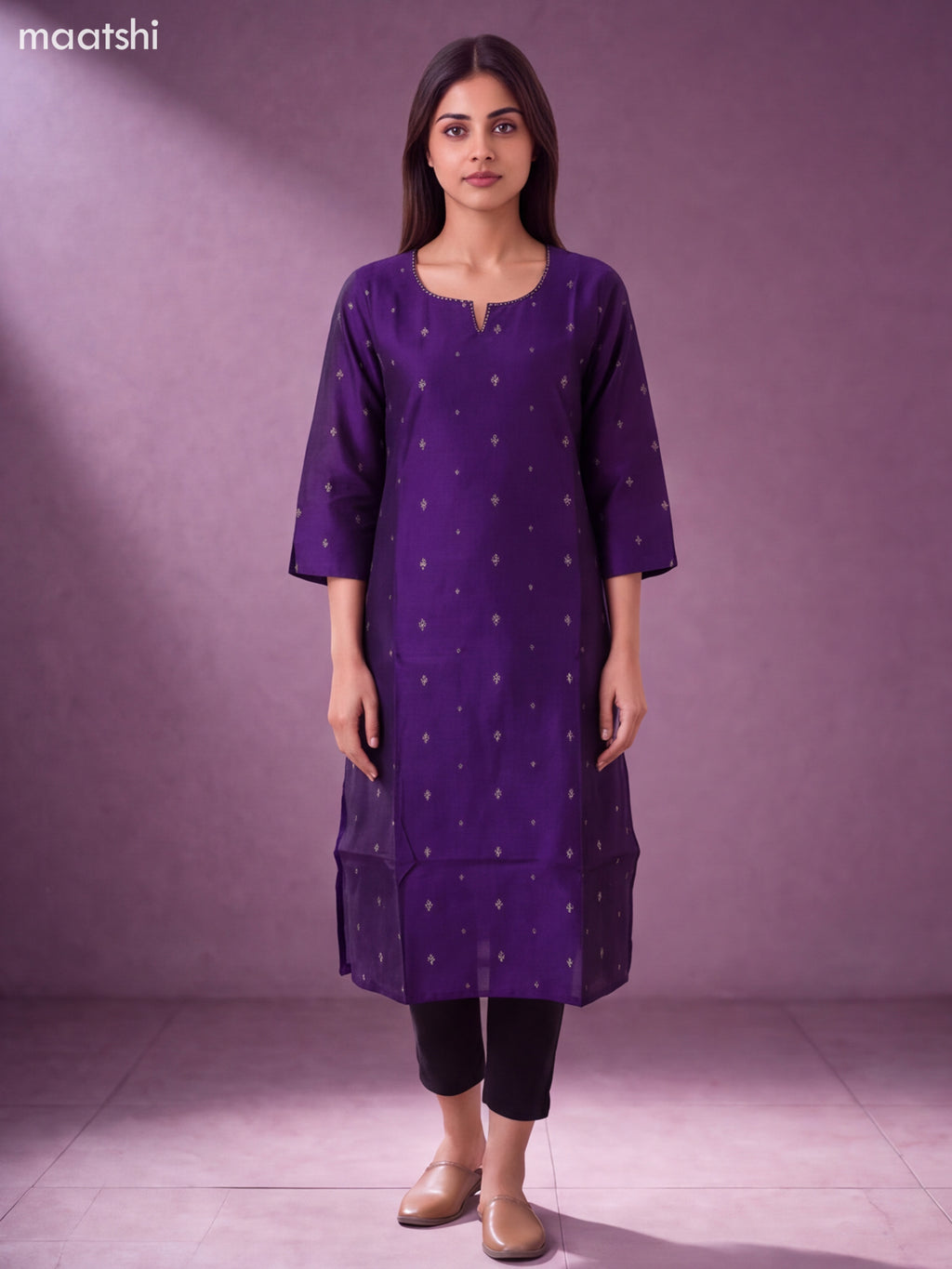 Violet Art Silk Embroidery Work Straight Kurti