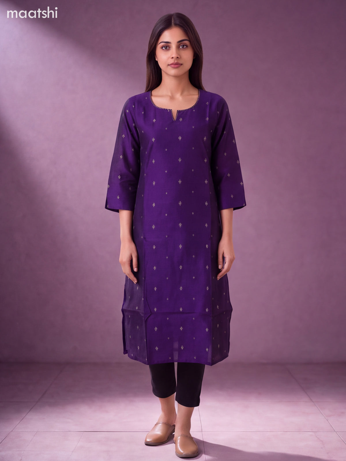Violet Art Silk Embroidery Work Straight Kurti