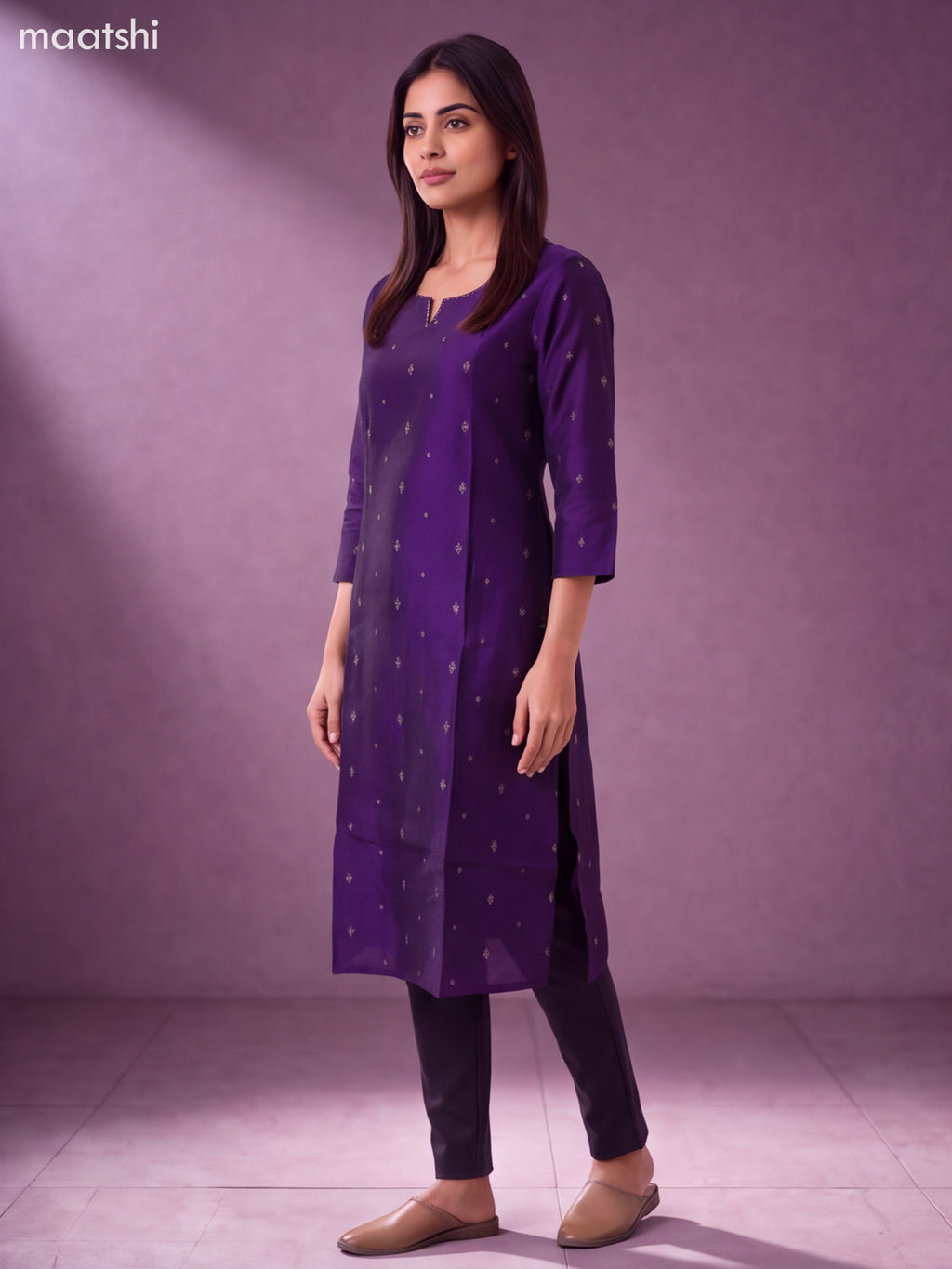 Violet Art Silk Embroidery Work Straight Kurti