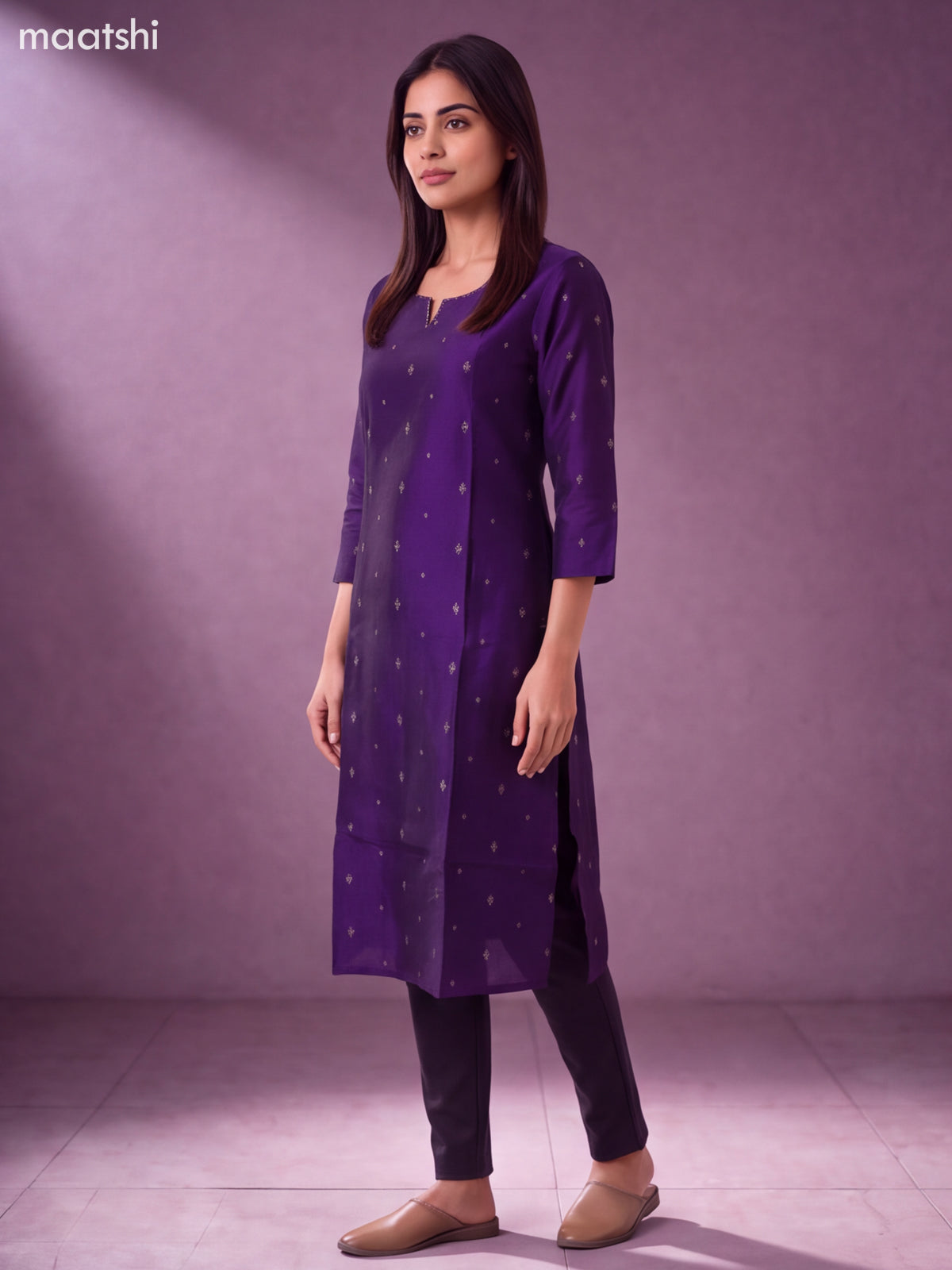 Violet Art Silk Embroidery Work Straight Kurti