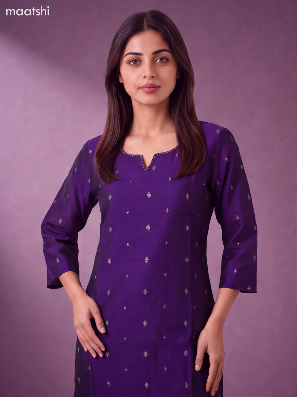 Violet Art Silk Embroidery Work Straight Kurti