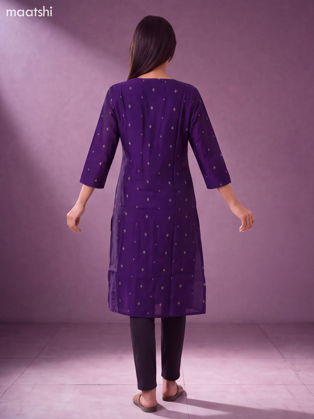 Violet Art Silk Embroidery Work Straight Kurti