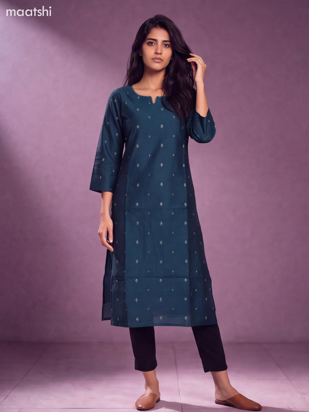 Peacock Green Art Silk Embroidery Work Straight Kurti