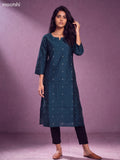 Peacock Green Art Silk Embroidery Work Straight Kurti