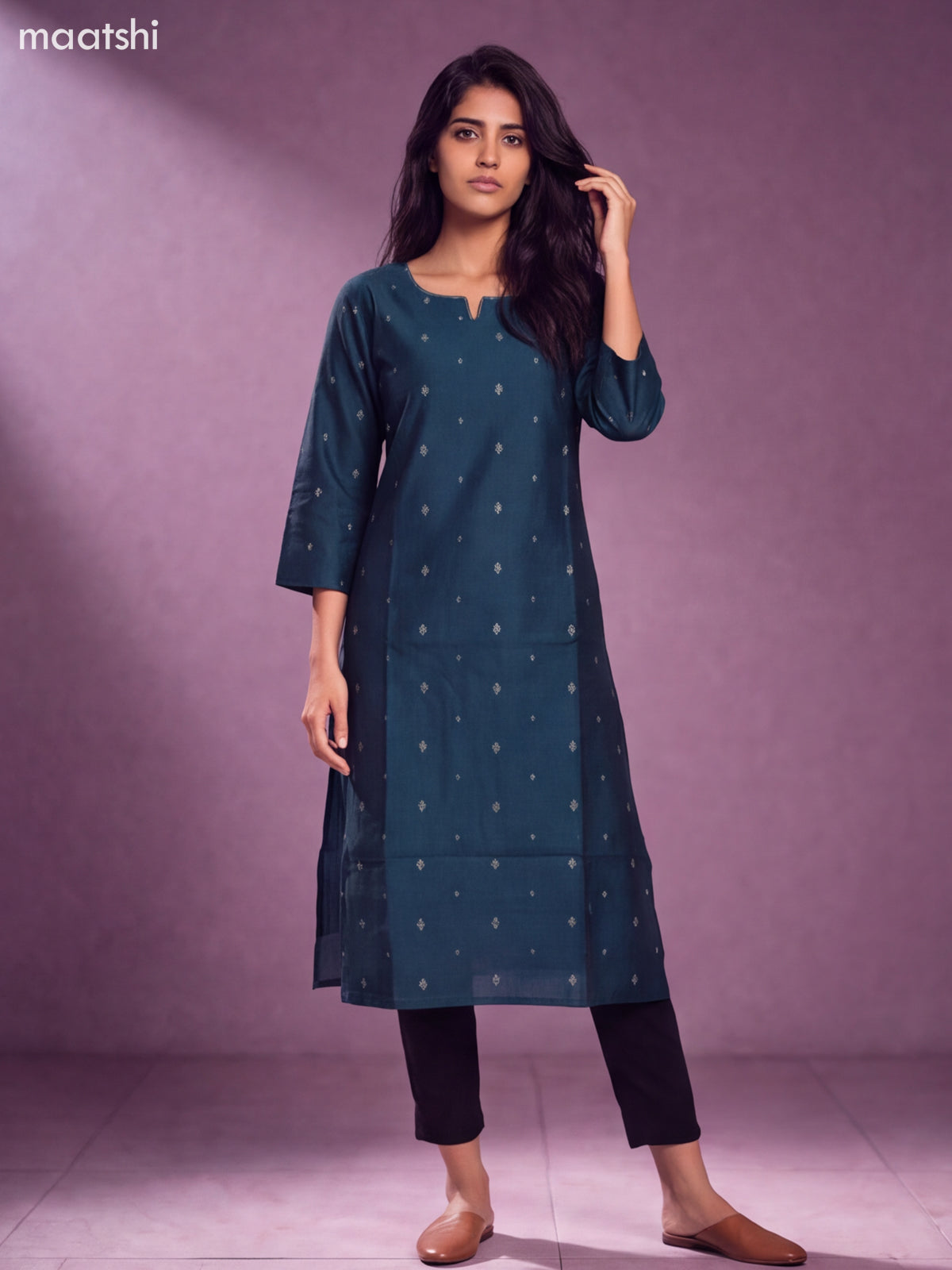 Peacock Green Art Silk Embroidery Work Straight Kurti