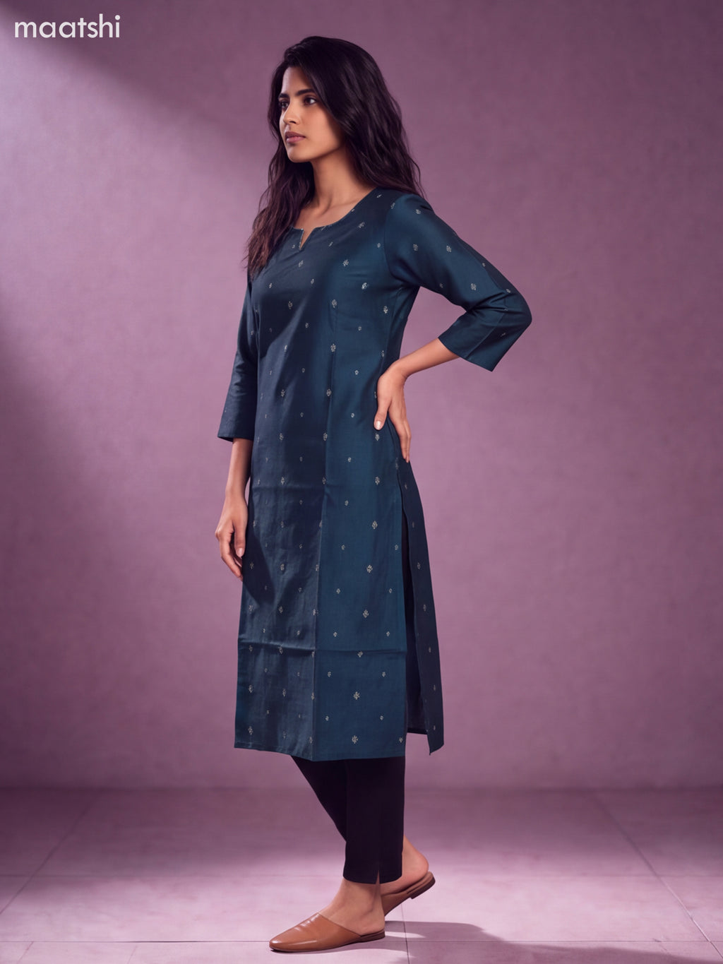Peacock Green Art Silk Embroidery Work Straight Kurti