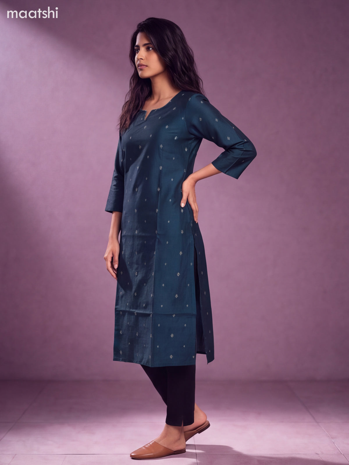 Peacock Green Art Silk Embroidery Work Straight Kurti
