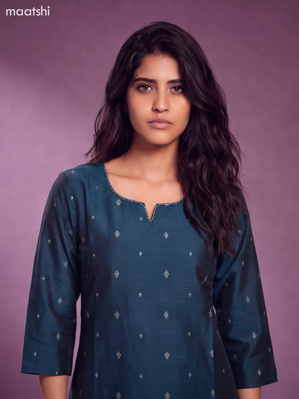 Peacock Green Art Silk Embroidery Work Straight Kurti