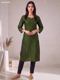 Sap Green Art Silk Embroidery Work Straight Kurti
