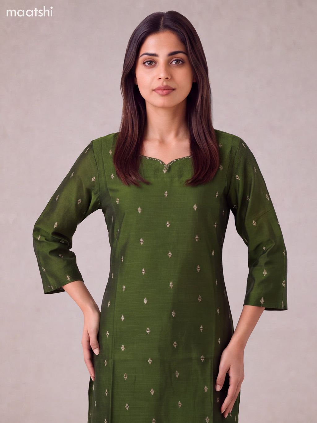 Sap Green Art Silk Embroidery Work Straight Kurti
