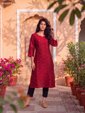 Maroon Art Silk Embroidery Work Straight Kurti