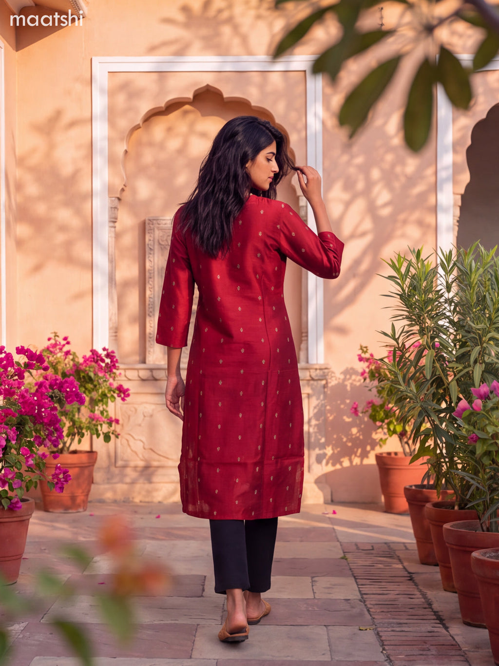 Maroon Art Silk Embroidery Work Straight Kurti
