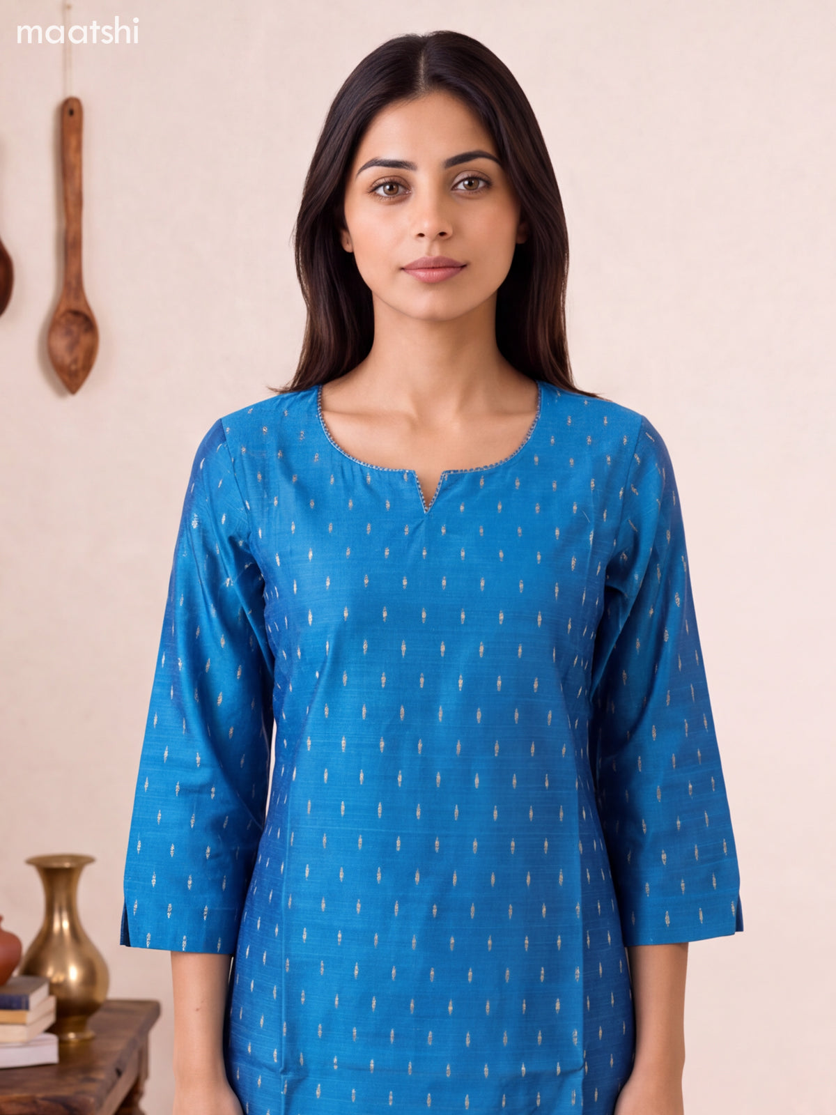 Blue Art Silk Embroidery Work Straight Kurti