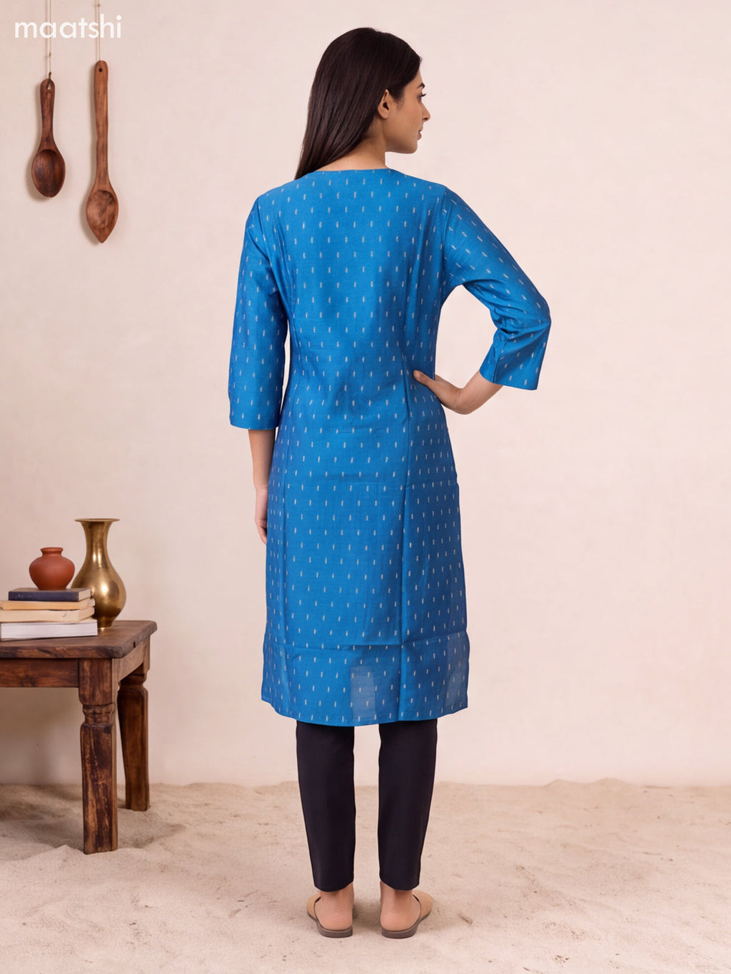 Blue Art Silk Embroidery Work Straight Kurti