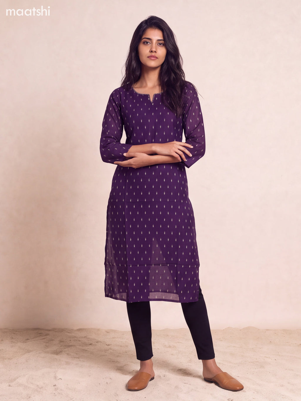 Purple Art Silk Embroidery Work Straight Kurti