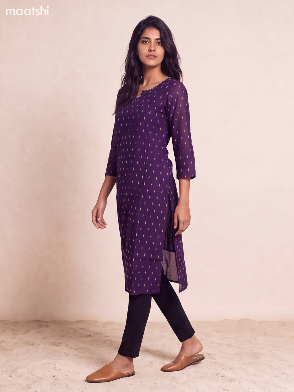 Purple Art Silk Embroidery Work Straight Kurti