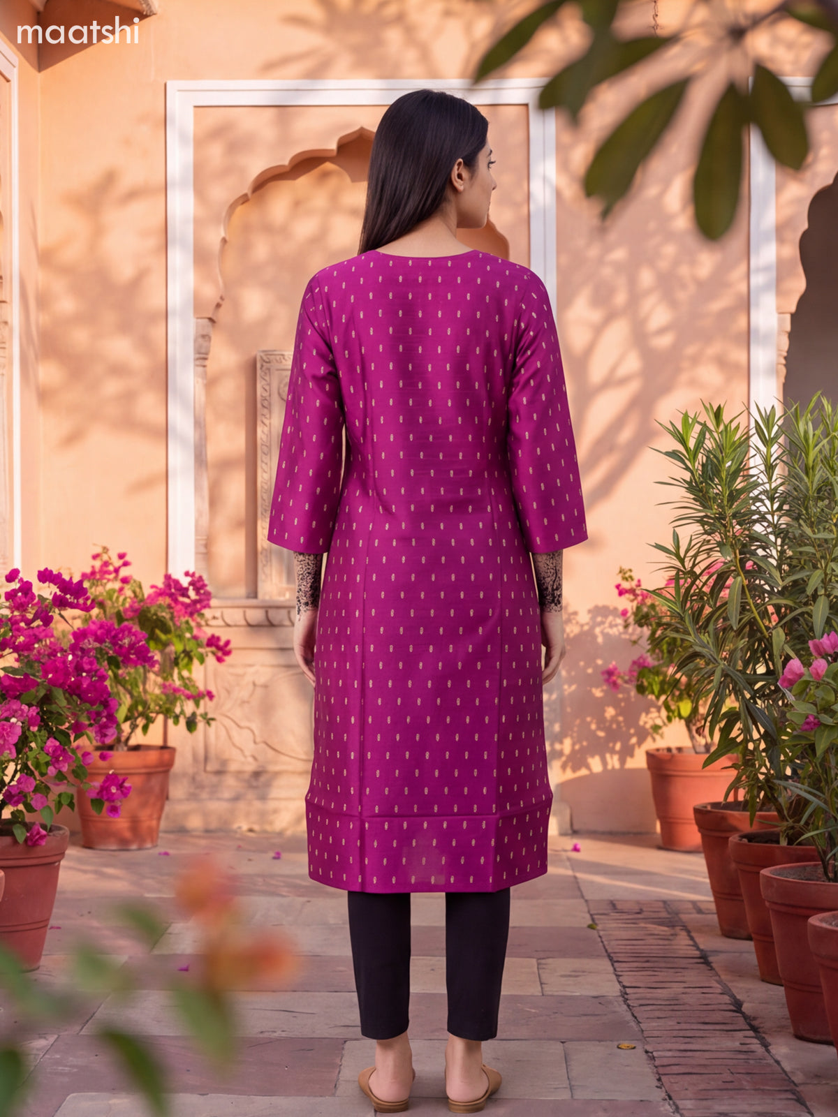 Magenta Art Silk Embroidery Work Straight Kurti