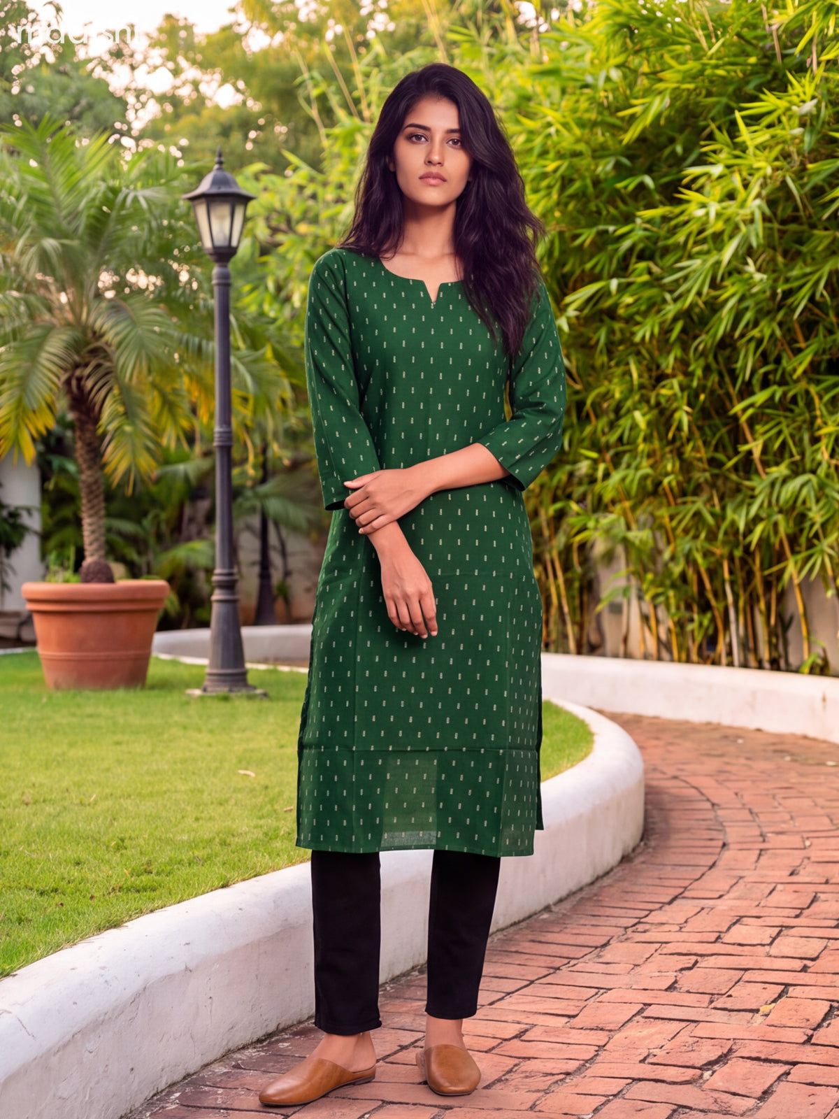 Green Art Silk Embroidery Work Straight Kurti