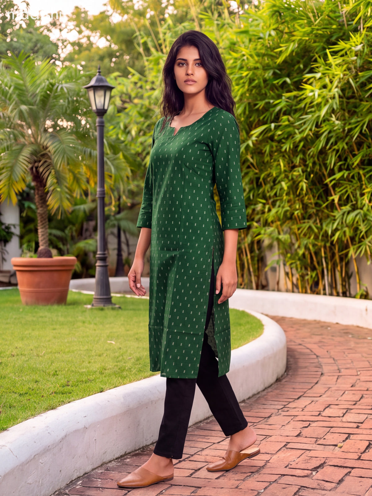 Green Art Silk Embroidery Work Straight Kurti