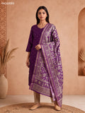Violet Art Tussar Embroidery Work Straight Suit