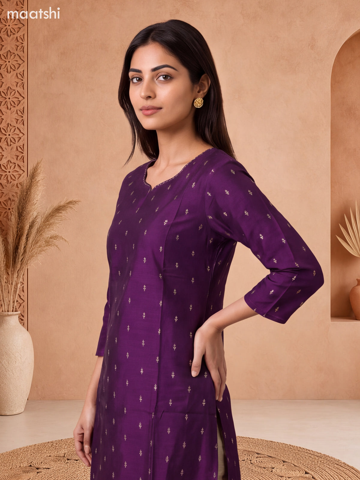 Violet Art Tussar Embroidery Work Straight Suit
