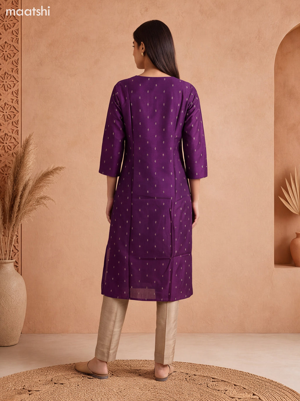 Violet Art Tussar Embroidery Work Straight Suit