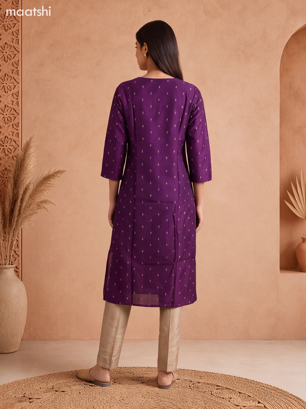 Violet Art Tussar Embroidery Work Straight Suit